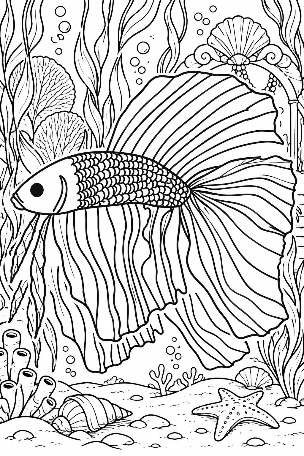 The betta fish colouring page at the Faithful setting