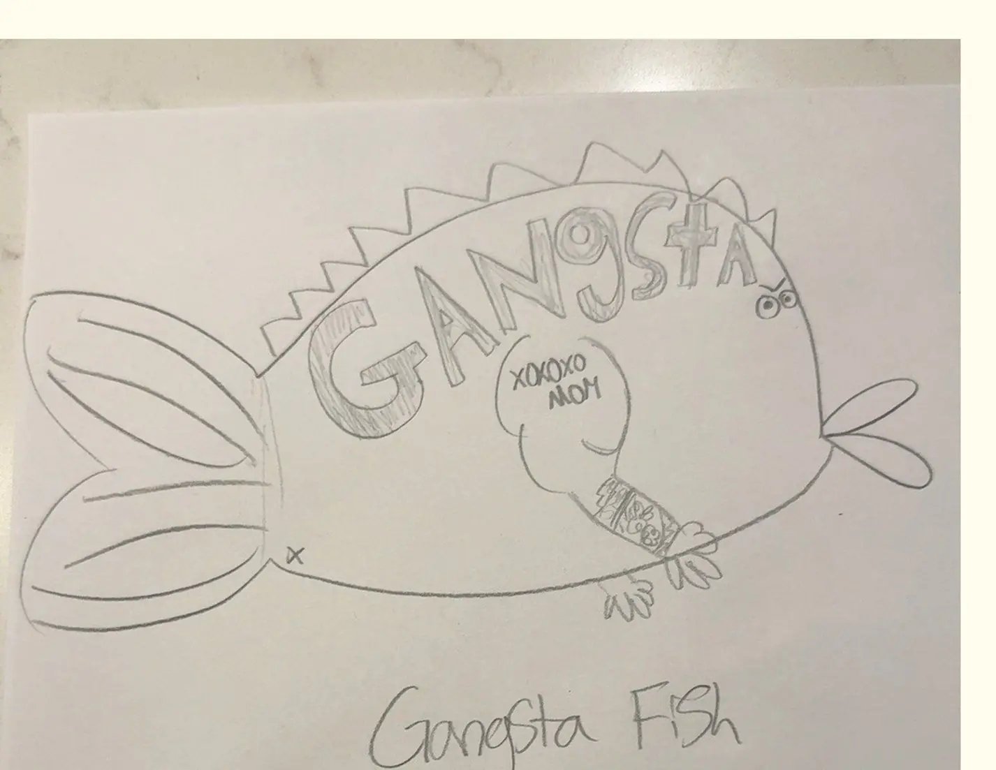 The original Gangsta Fish drawing