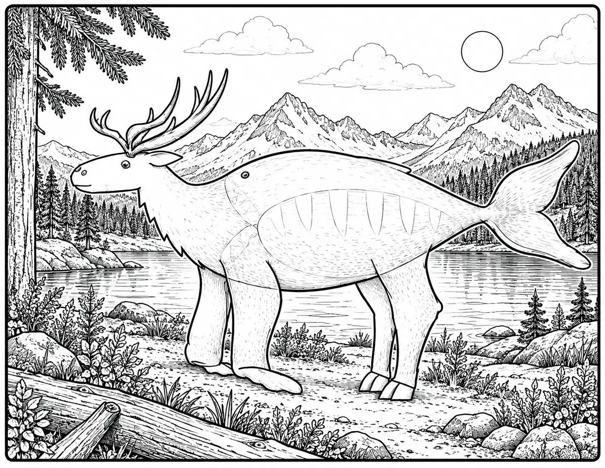 Welki as a detailed black-and-white colouring page
